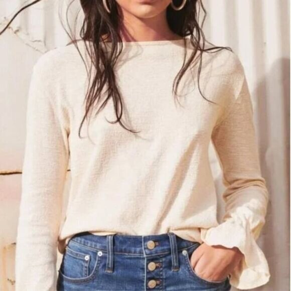 Madewell Texture & Thread Ruffle-Cuff Top Cream Large - Picture 1 of 6